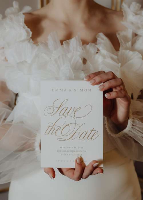 Save the Date Karten Letterpress Goldfolienprägung Hochzeitseinladungen Hochzeitspapeterie