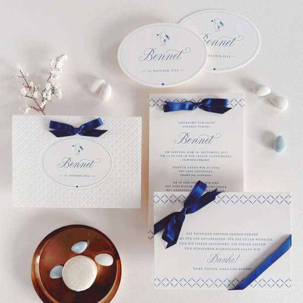 Letterpress Geburtskarte mit Rautenmuster und süßer Hase, Klappkarte aus der Geburtsanzeigen-Kollektion