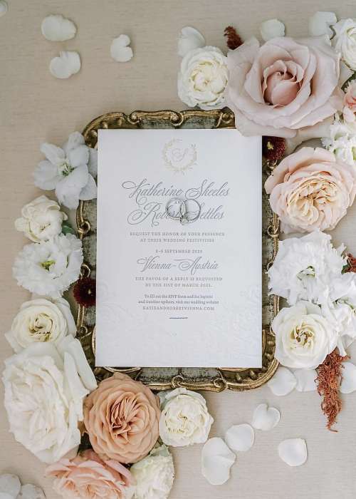 Letterpress, Hochzeitseinladung, klassisch, elegant, Brautpaar Amerika, Palais Coburg Hochzeit