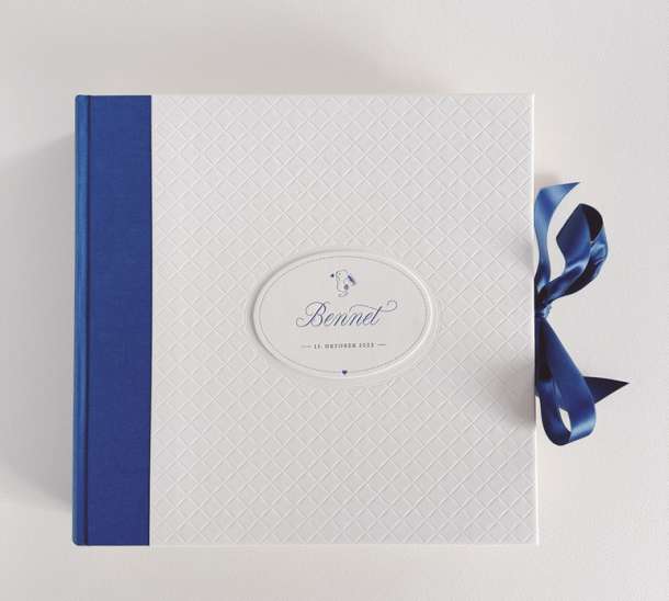 Fotoalbum handgebunden, Unikat, Letterpresscover, Modern elegantes Muster mit Hase