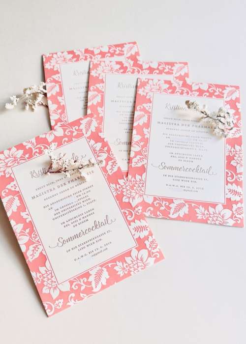 Sommercocktail Einladung, Florale, klassische elegante, bunte Letterpress Karte,