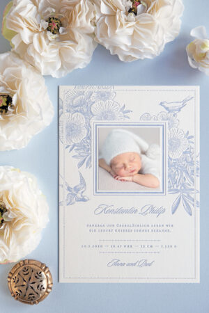 Vintage Geburtsanzeige, Letterpress, Bub, Babyfoto, Kollektion, handgezeichnet